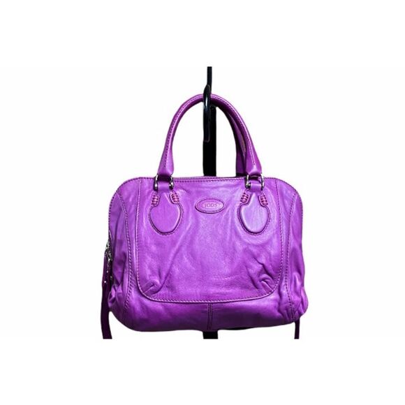 TOD’S Authentic Purple Double Zipper Leather Crossbody Shoulder Bag - Picture 2 of 11